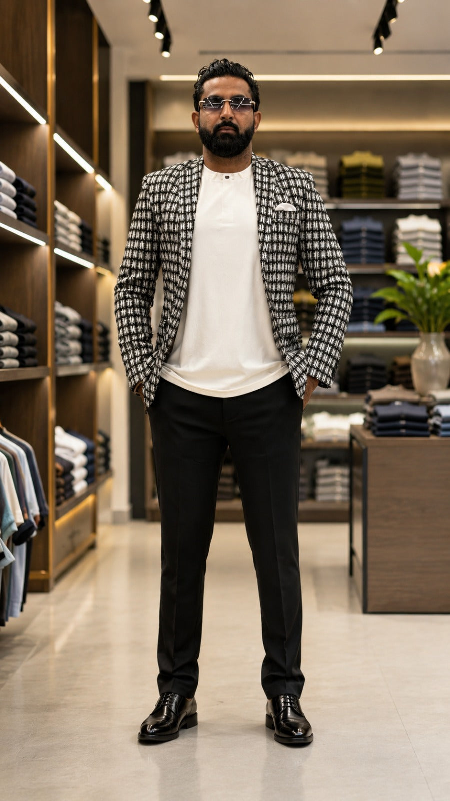 Black & White Patterned Blazer for Men