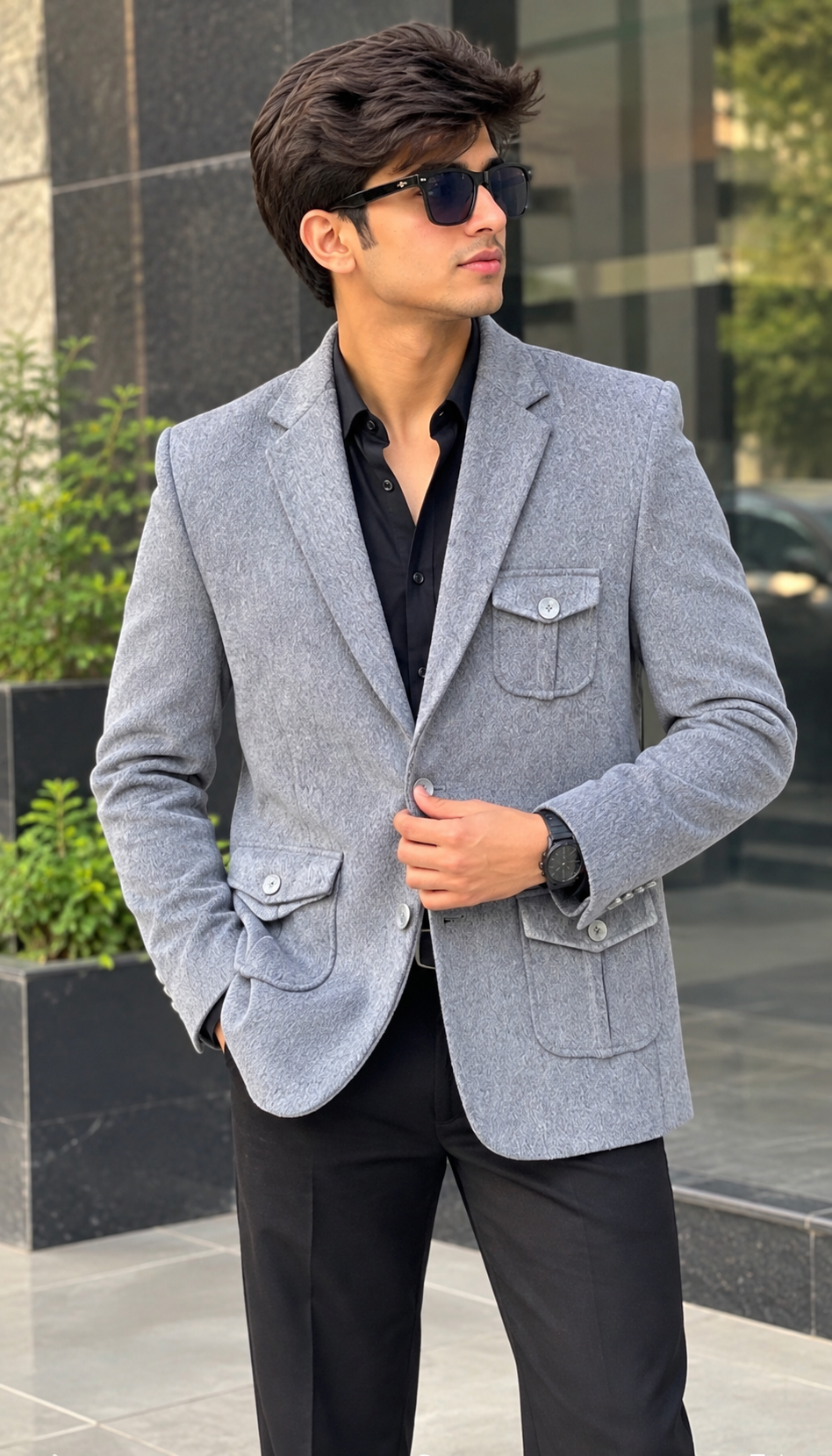 "The patch pockets add just the right amount of casual edge to this classic blazer."