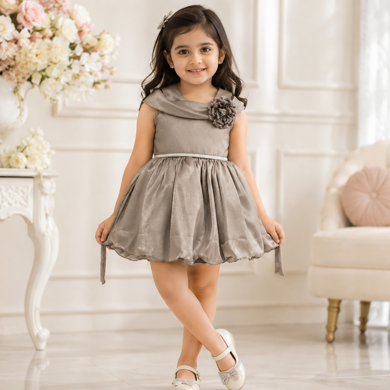Girls Champagne Party Dress – Stylish Kids Birthday & Wedding Outfit