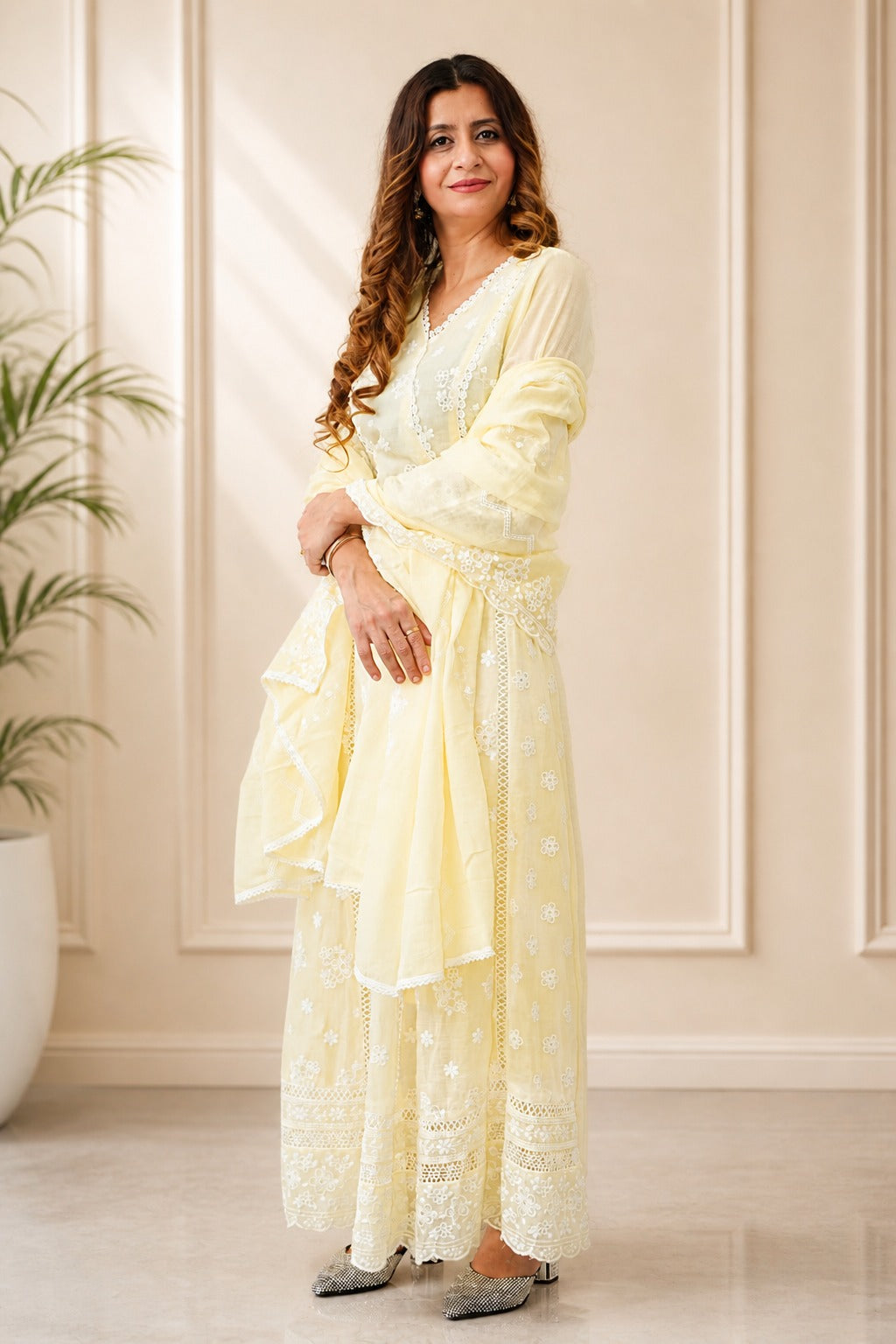 Cream Anarkali frockc suit