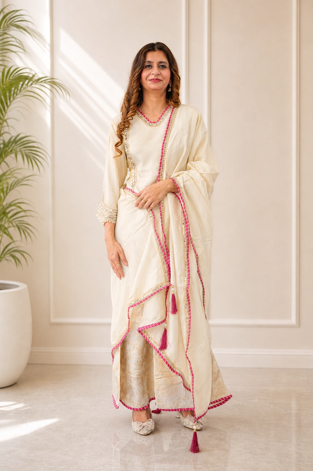 whitecream Anarkali suit