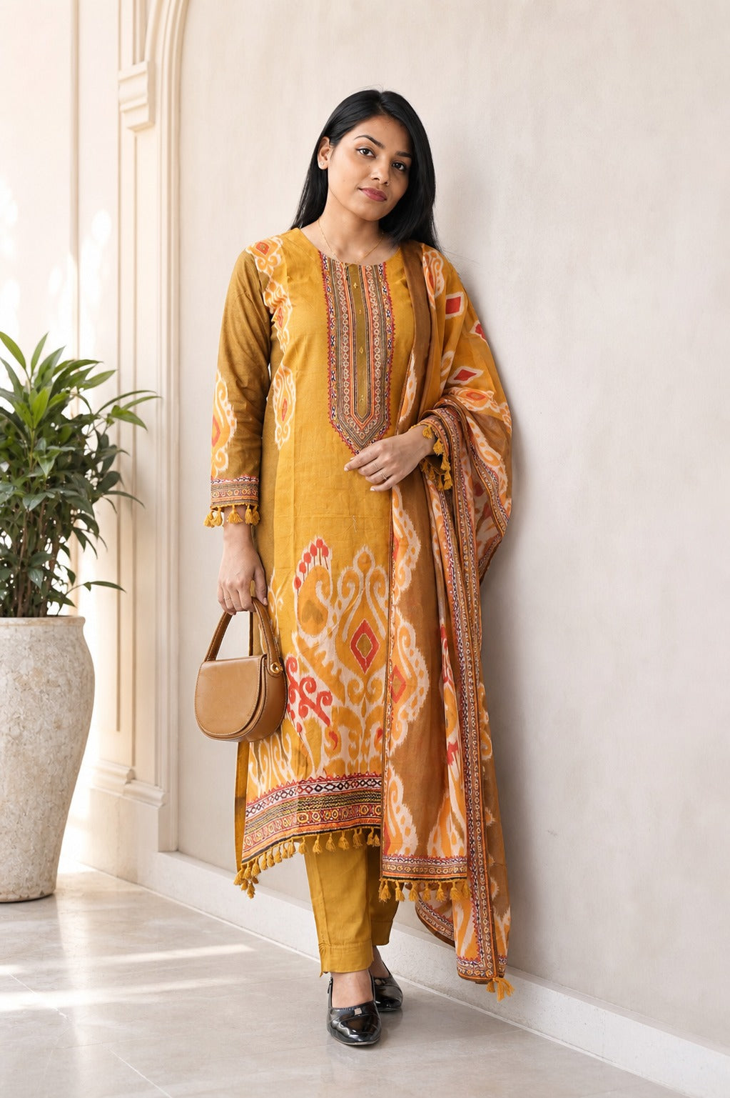 Mustard Yellow Printed Kurta Set with Dupatta – Elegant Ethnic Wear