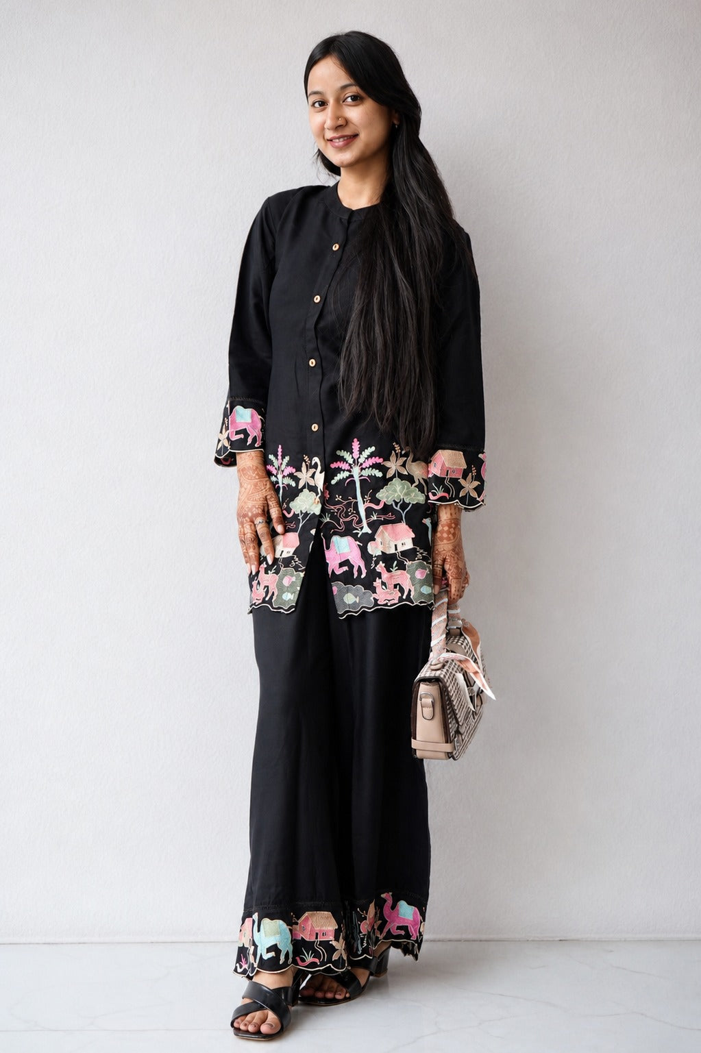 Black Kurta Set with Colorful Embroidery – Elegant Ethnic Wear