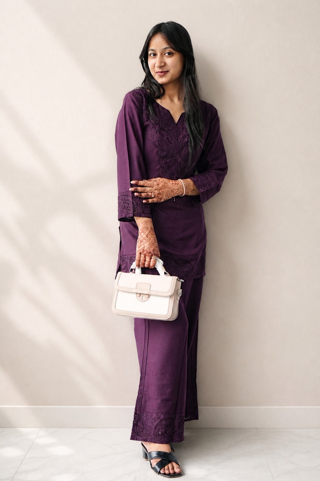 Deep Purple Embroidered Kurta Set with Pants – Elegant Ethnic Wear