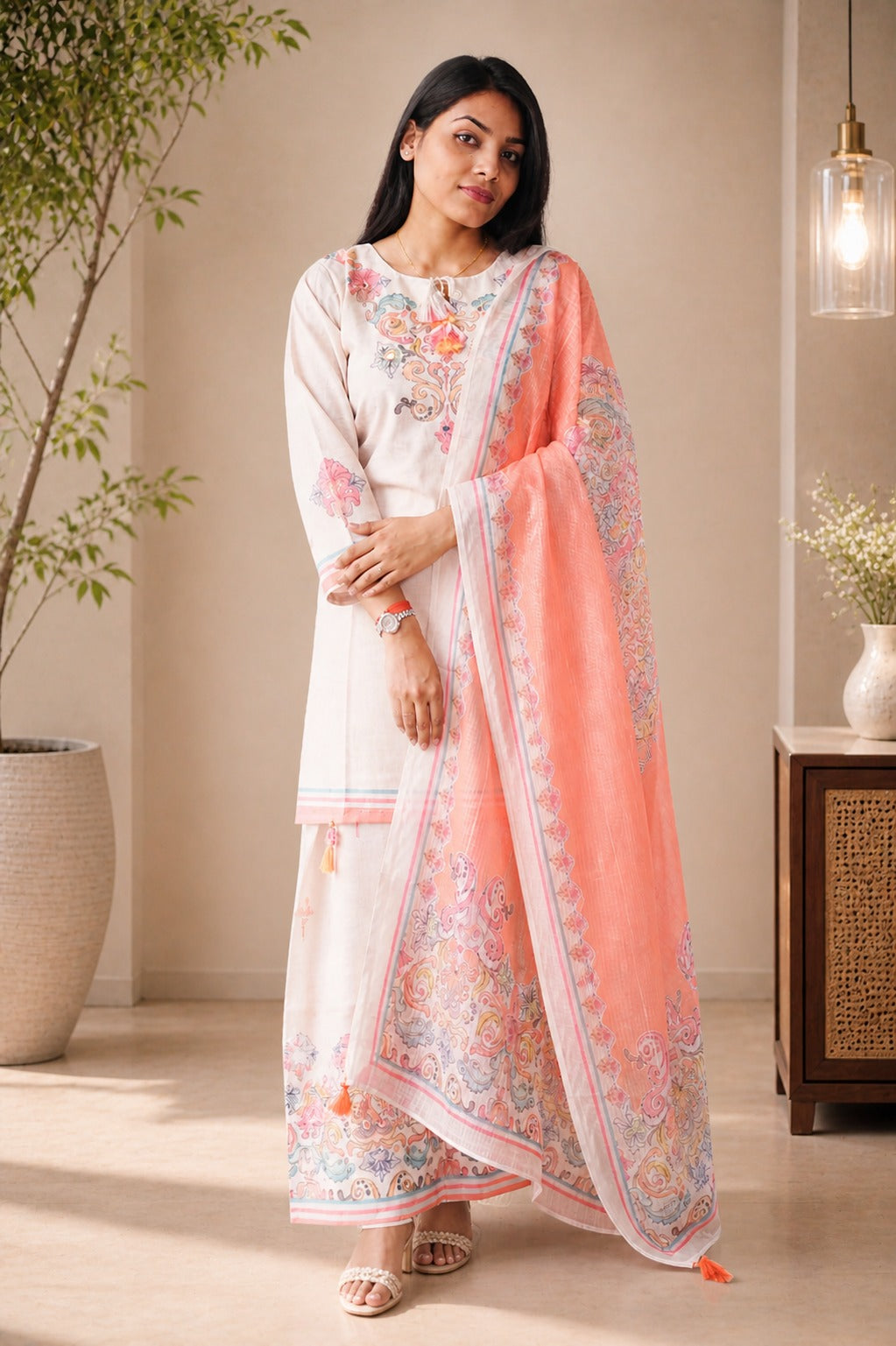 Pastel Floral Kurta Palazzo Set