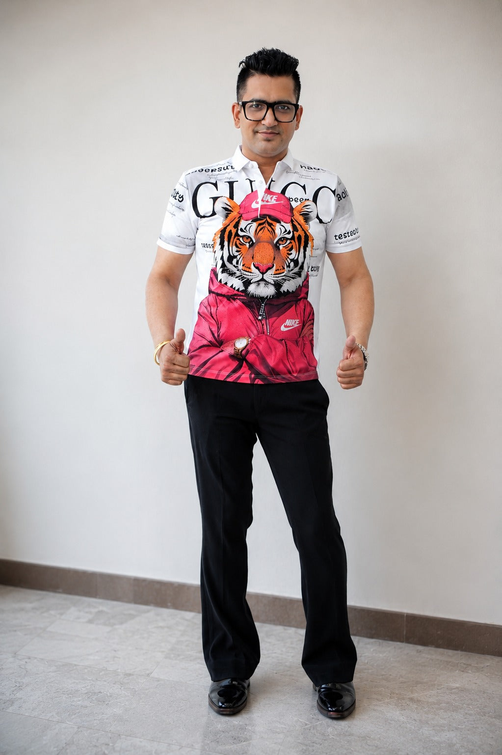 Mens’ Graphic Tiger Print White Tshirt – Trendy Casual Outfit