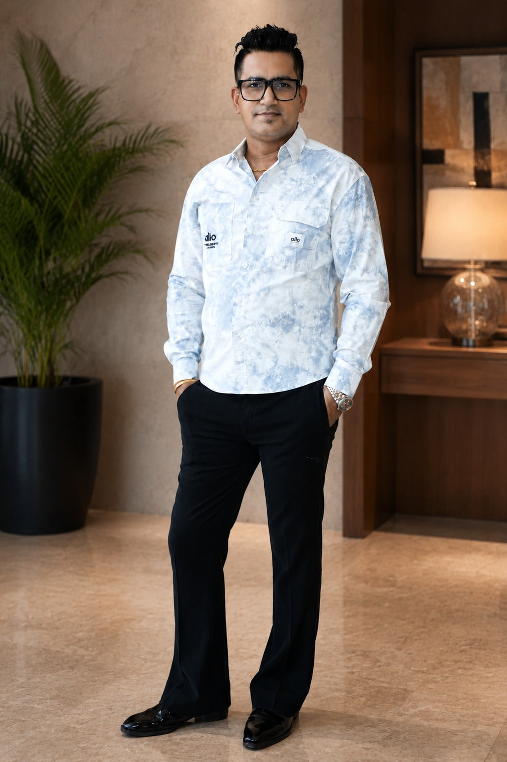 Trendy Sky Blue Long Sleeve Shirt for Men