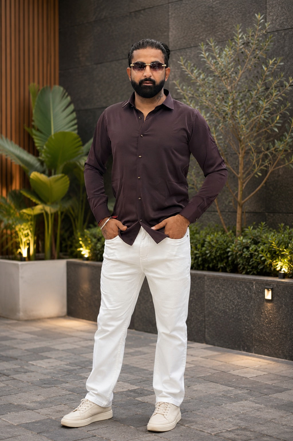 Premium Casual Combo: Brown Shirt and White Slim Fit Jeans