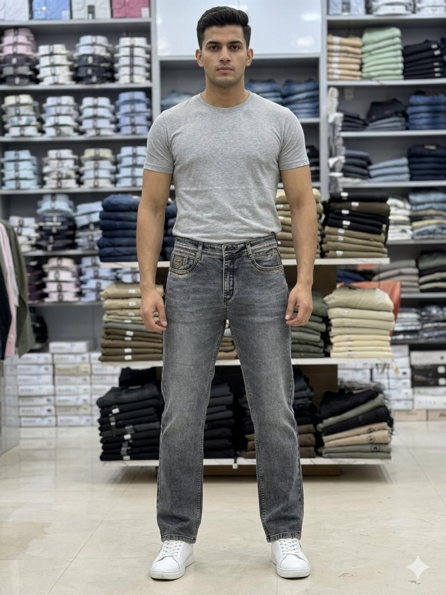 Men’s Washed Grey Straight Fit Jeans – Premium Casual Denim for Everyday Style