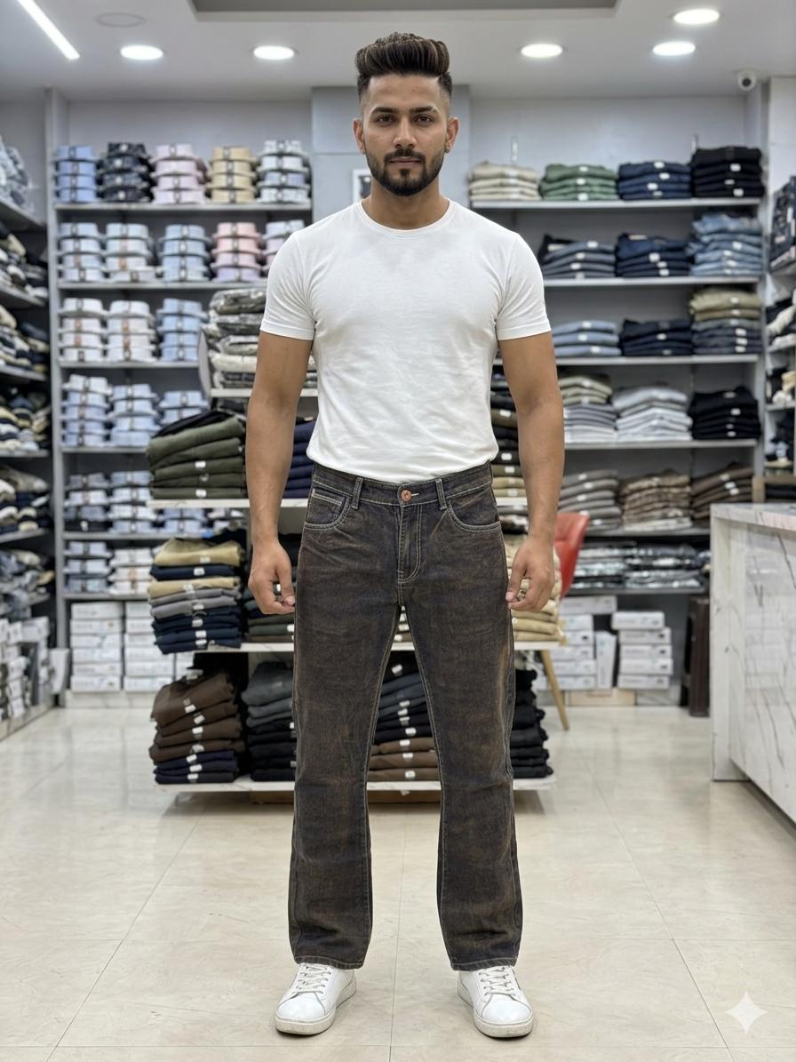 Men’s Vintage Brown Straight Fit Jeans – Premium Casual Denim Pants