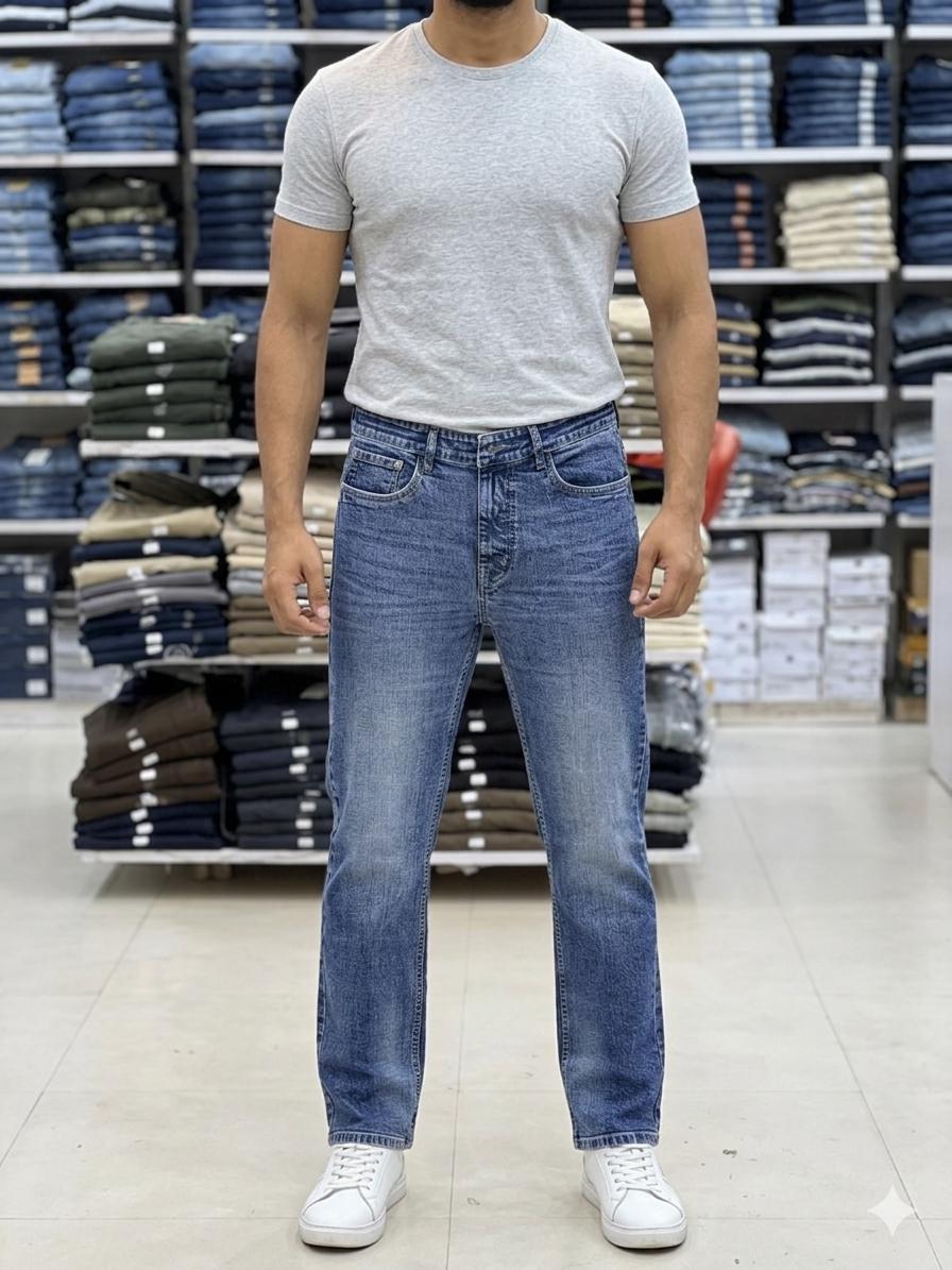 Men’s Light Blue Straight Fit Jeans – Premium Washed Casual Denim