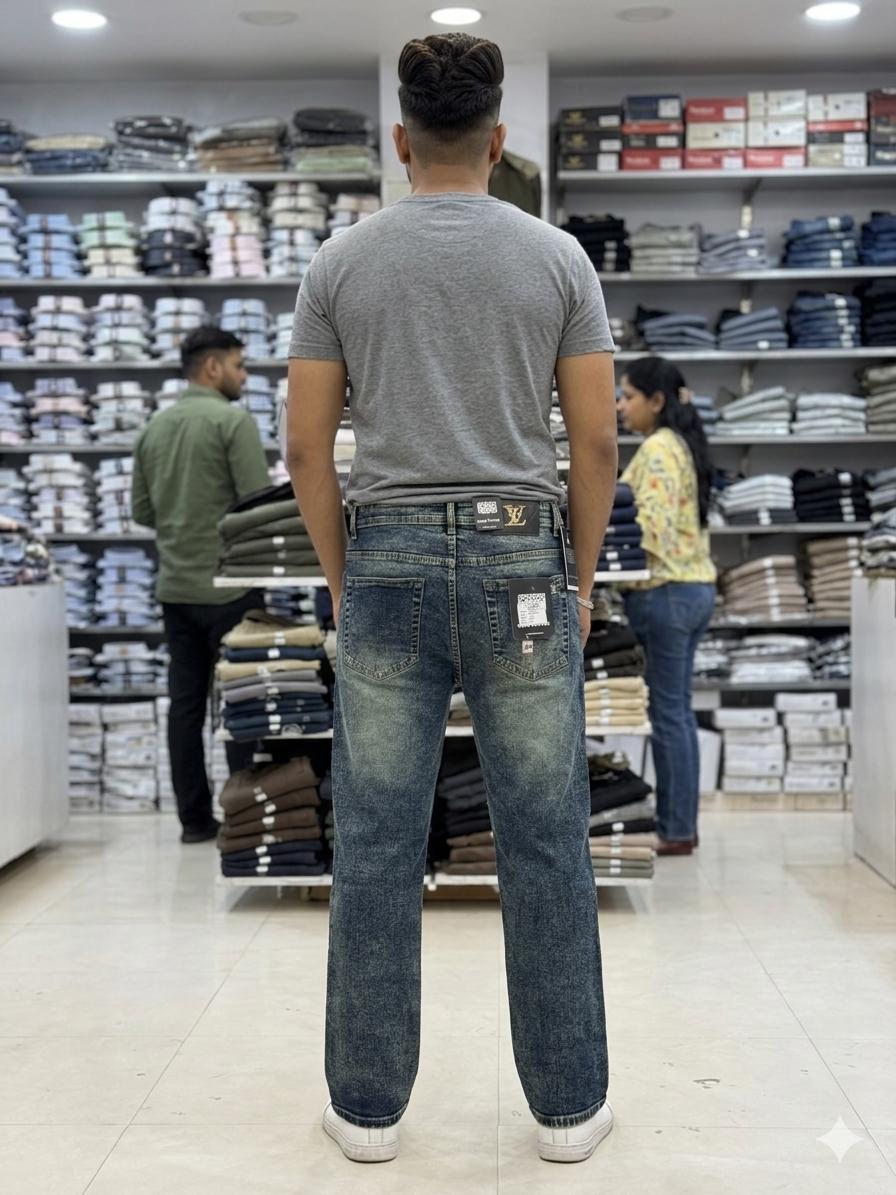 Men’s Classic Blue Straight Fit Jeans – Premium Washed Denim for Casual Everyday Style