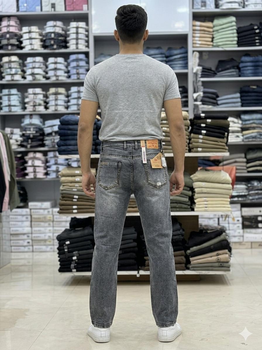 Men’s Washed Grey Straight Fit Jeans – Premium Casual Denim for Everyday Style