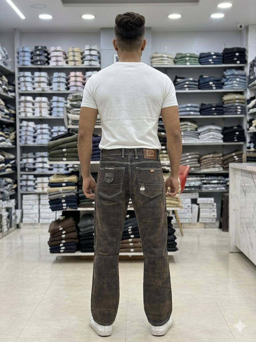 Men’s Vintage Brown Straight Fit Jeans – Premium Casual Denim Pants