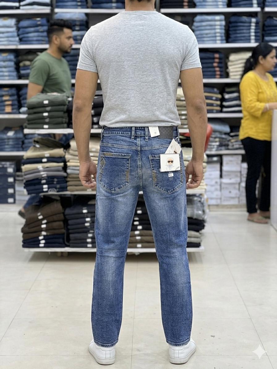 Men’s Light Blue Straight Fit Jeans – Premium Washed Casual Denim