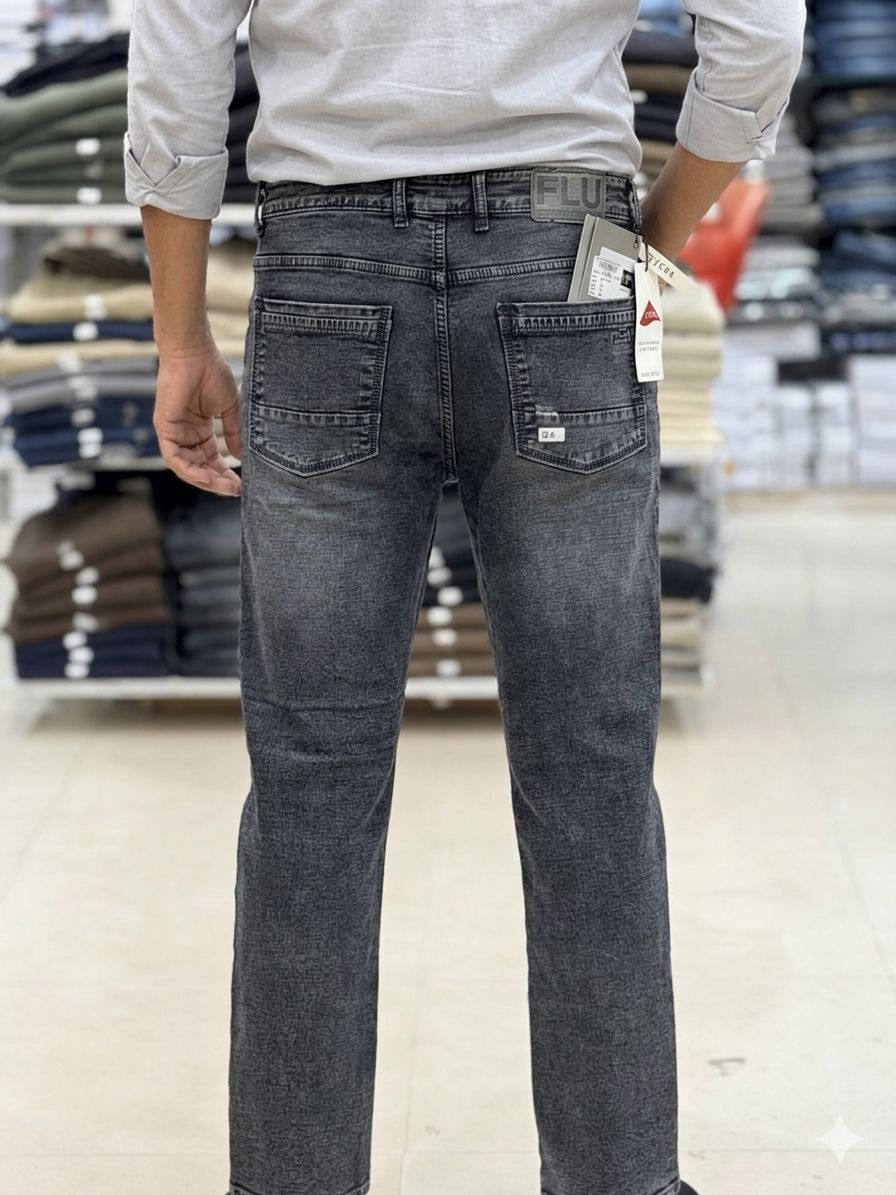 Men’s Washed Charcoal Grey Straight Fit Jeans – Premium Casual Denim