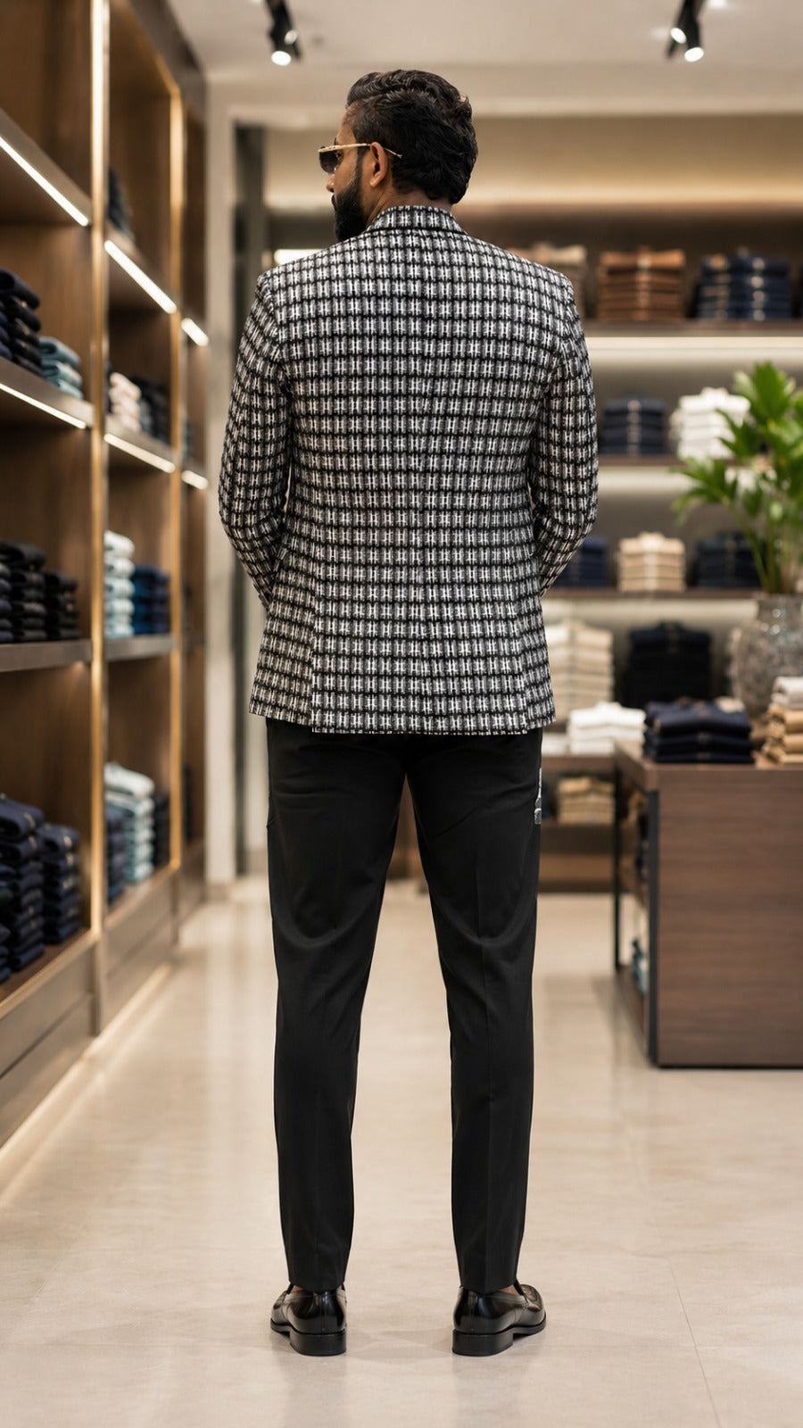 Black & White Patterned Blazer for Men