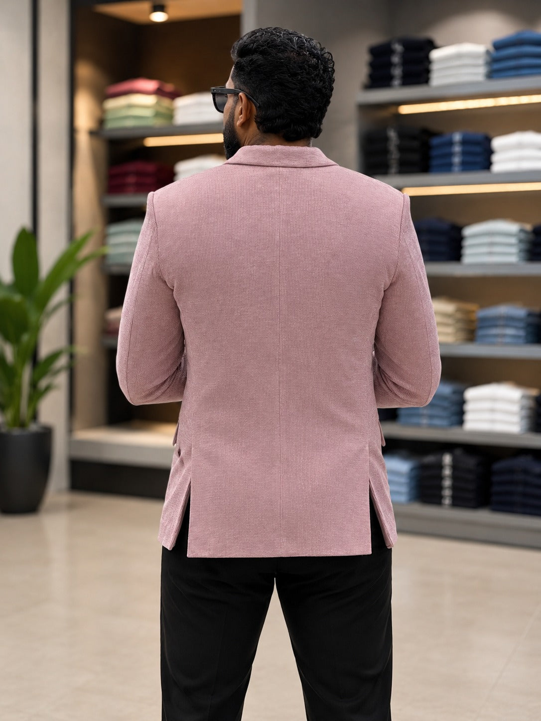 Light Pink Blazer with Red Pocket Square