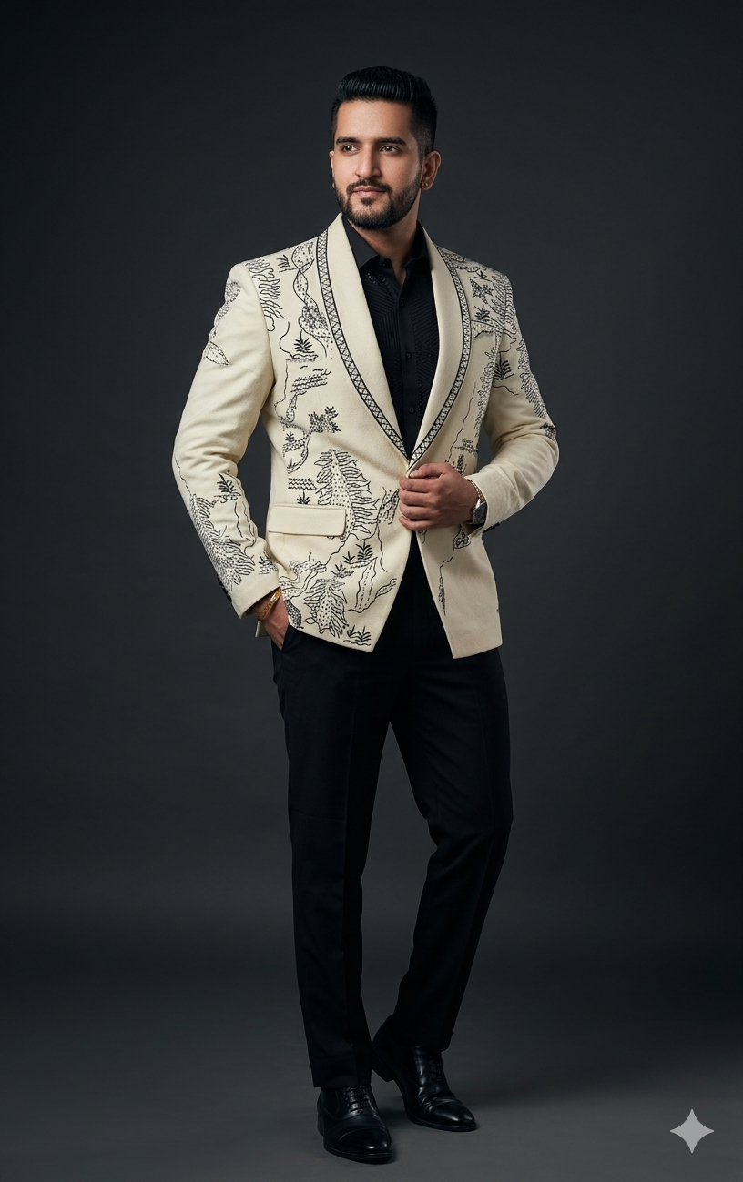 Ivory Embroidered Statement Blazer